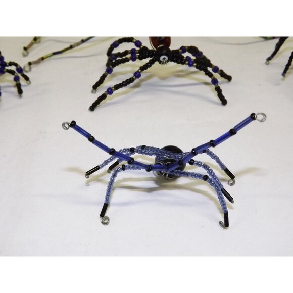 Handmade Beaded Spider Ornaments Set Of 7 Decor Figurines Beads Stones Ooak BagE - Picture 11 of 16